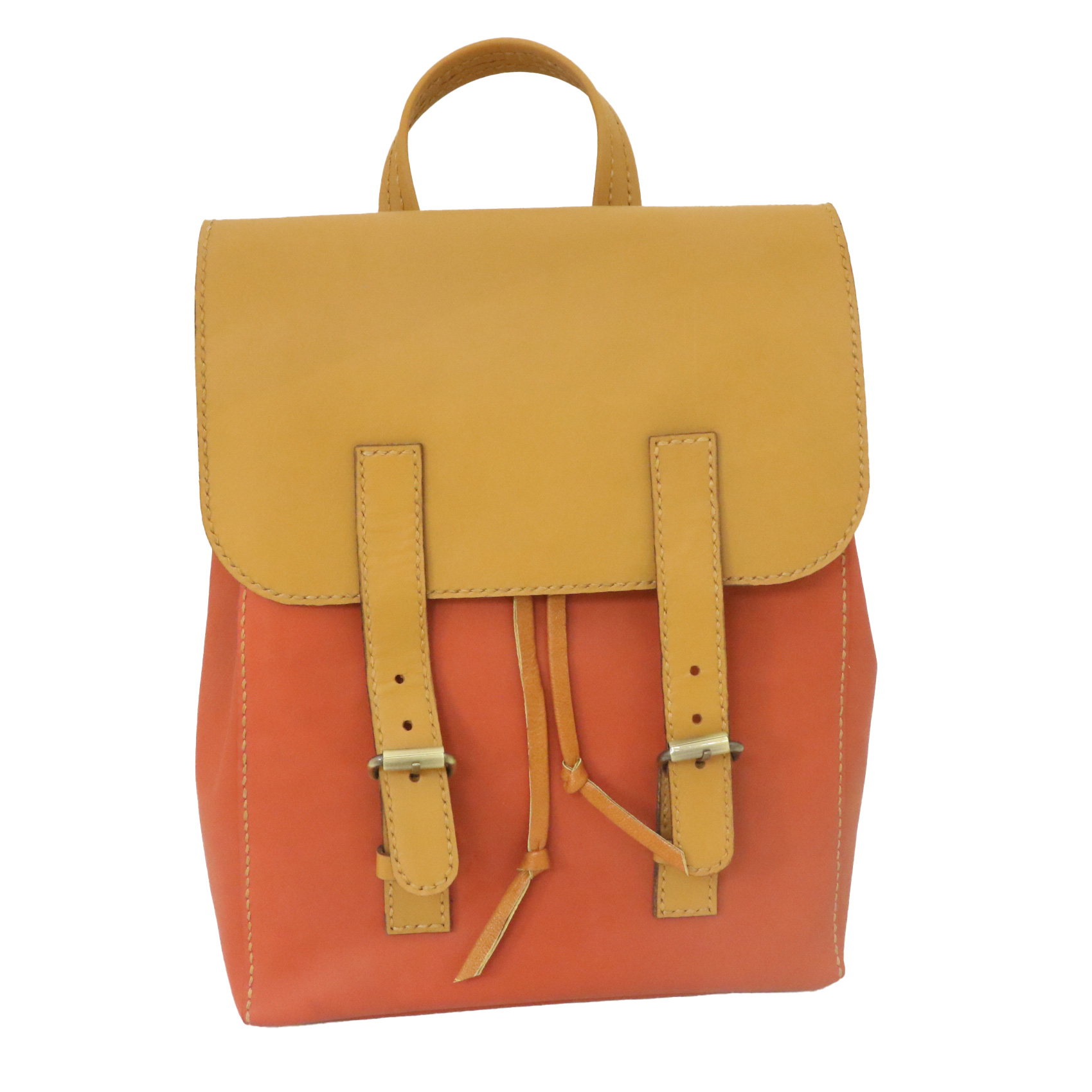 شنطة باك باك جلد طبيعي هافان × أحمر – 29×35 سم