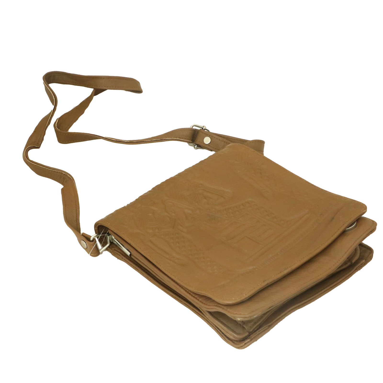 شنطة كروس جلد طبيعي بطباعة حرارية فرعونية – هافان – 18×20 سم