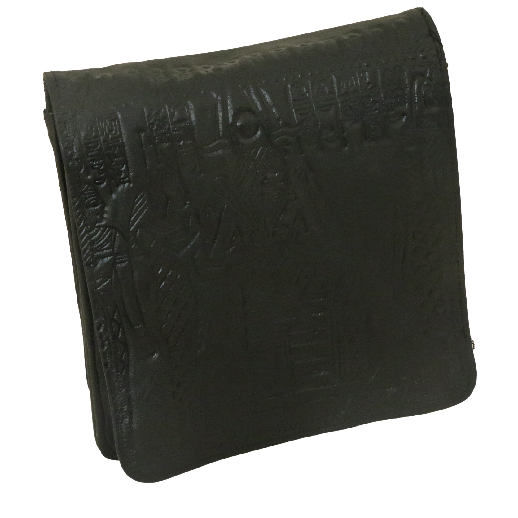 شنطة كروس جلد طبيعي بطباعة حرارية فرعونية – أسود – 18×20 سم