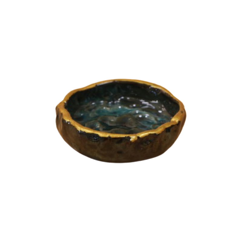 طفاية فخار أزرق و ذهبي