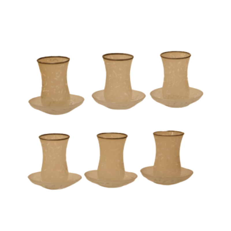 طقم زجاج خط عربي 6 فناجين شاي استكانه و 6 أطباق