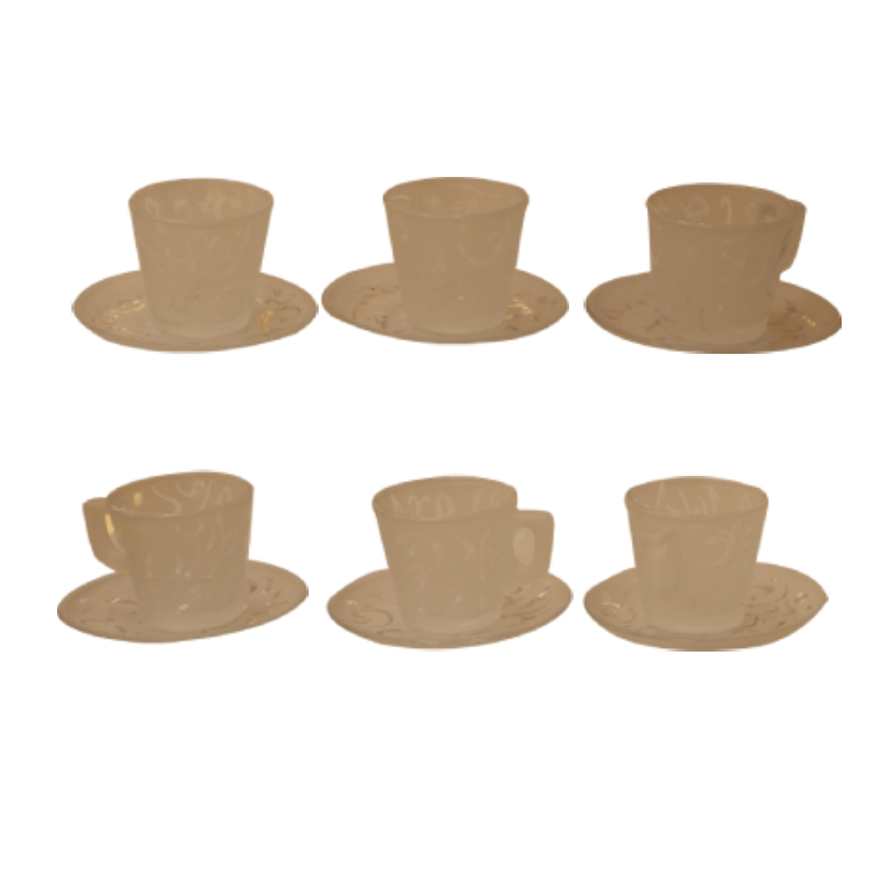 طقم زجاج خط عربي 6 فناجين قهوة و 6 أطباق