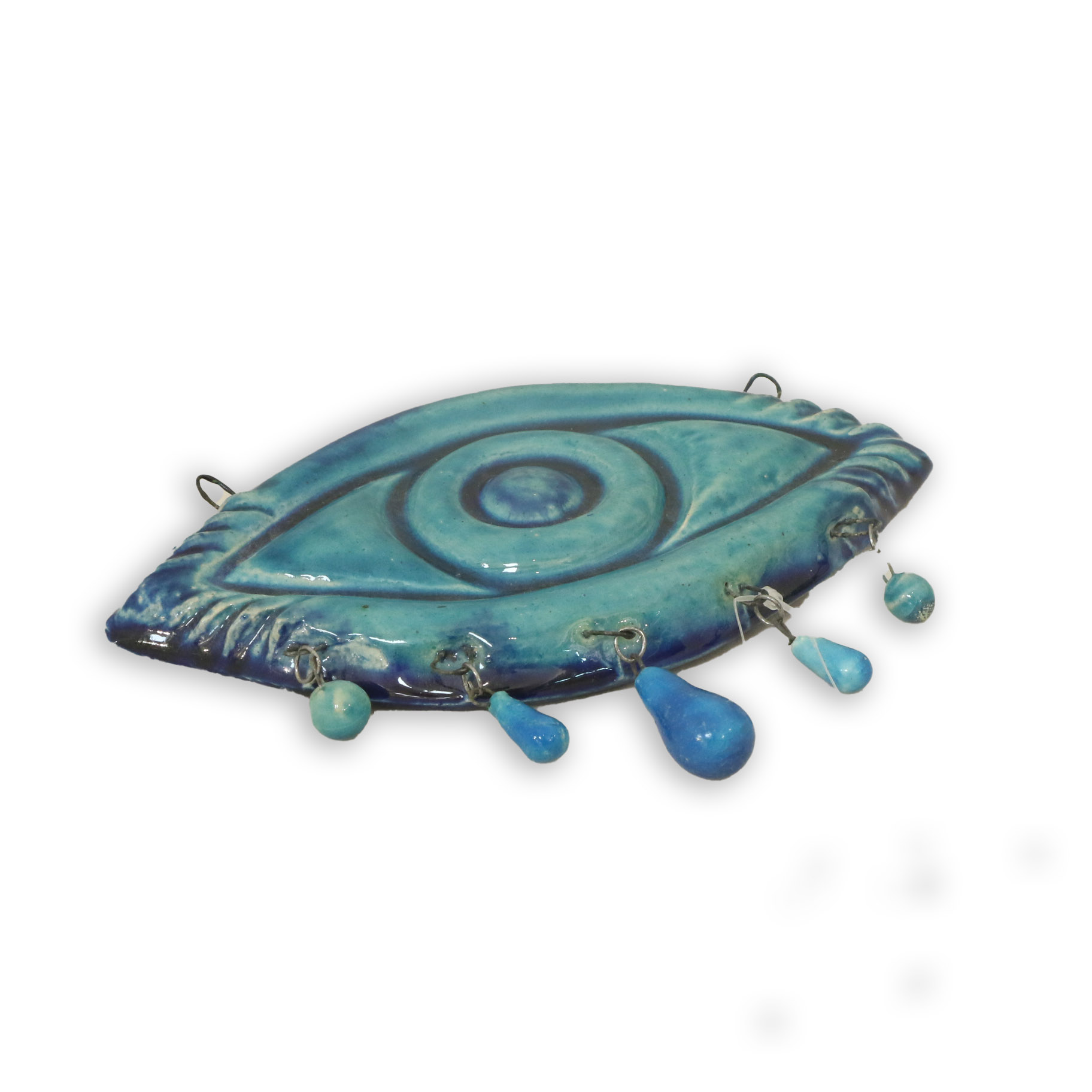 معلقة حائط عين بيضاوي خزف أزرق فيروزي كبيره