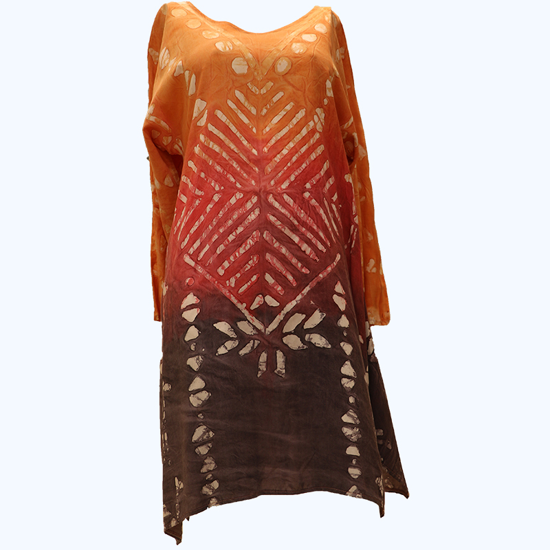 تونيك تلّي برتقالي وبنفسجي – طباعة يدويّة بفن الباتيك