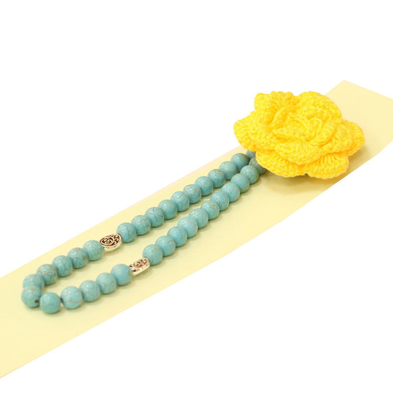 سبحة 33 حبة من الريوليت الفيروزي – وردة كروشيه سوداء كبيرة – كود 2029007