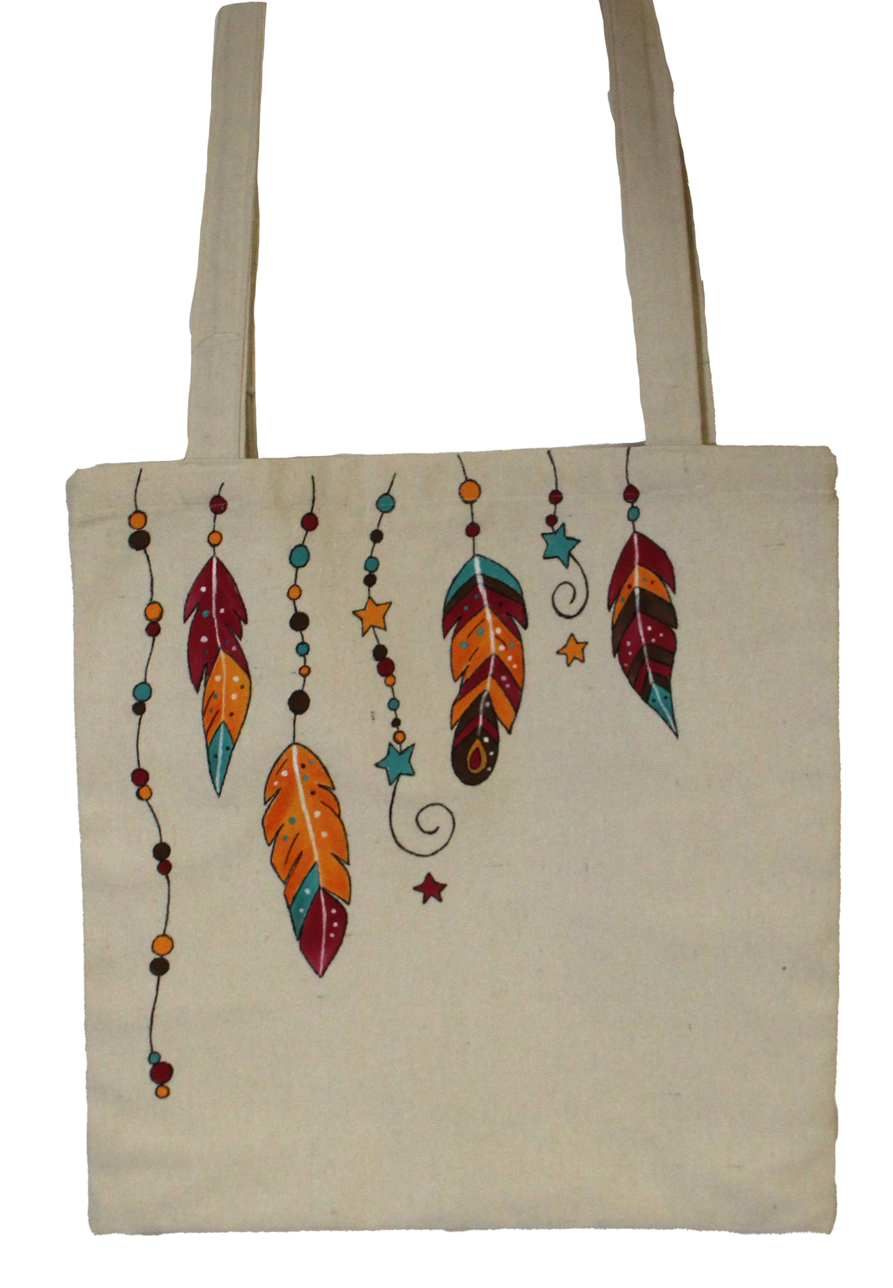 شنطة توت باج من القماش الدك برسم وتلوين هاند ميد شكل دريم كاتشر