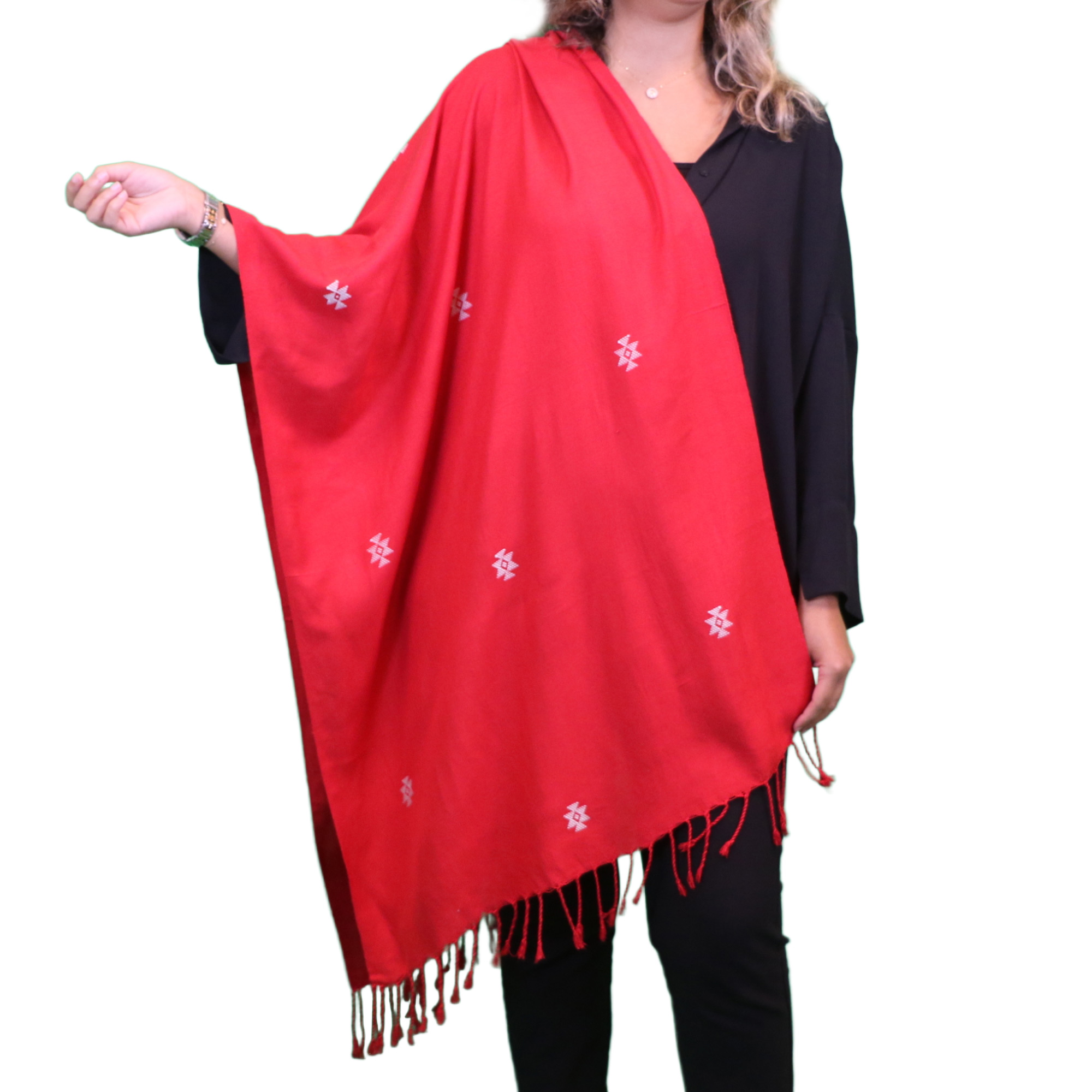 (HT)شال قطن رسومات هندي لون أحمر  65*200