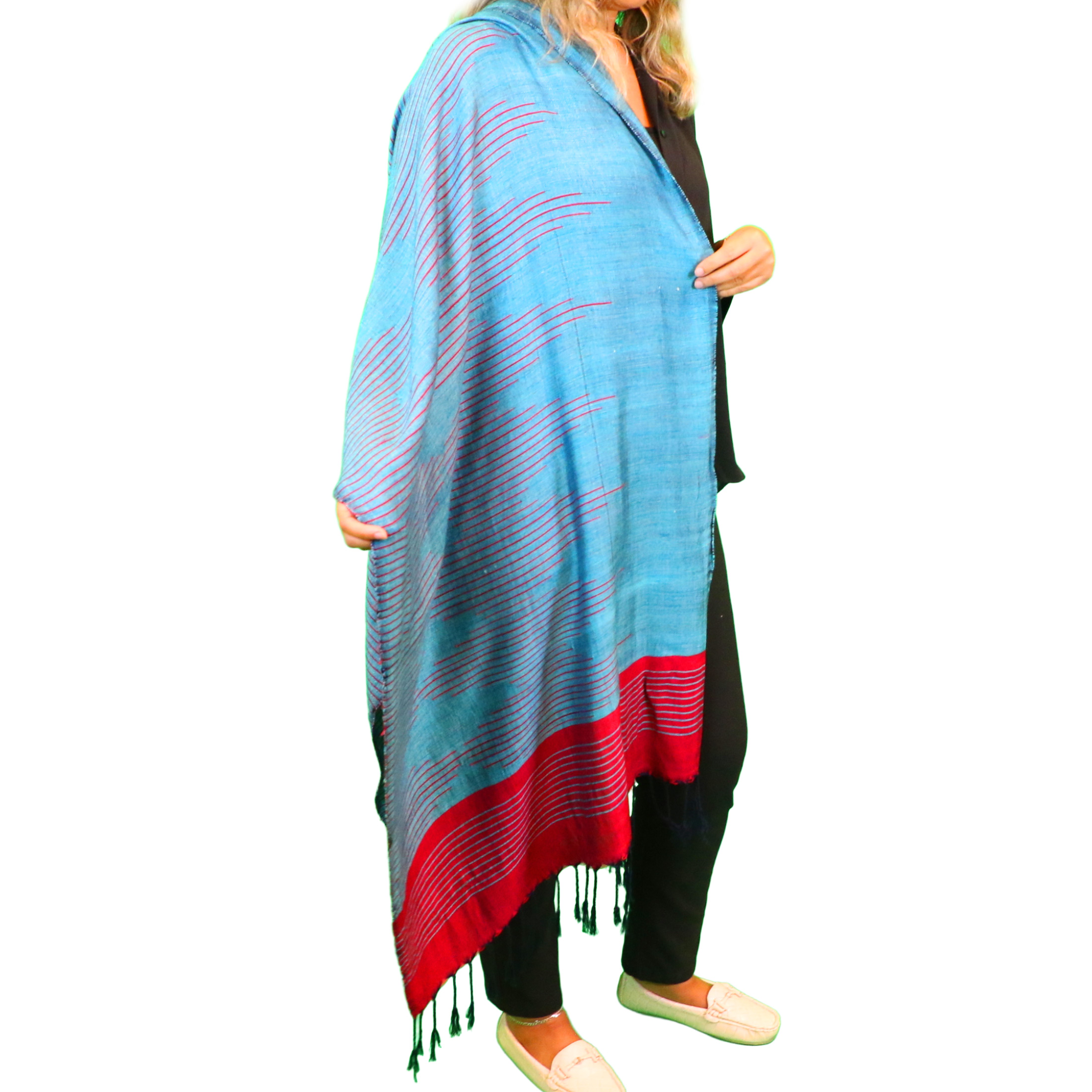 (HT)شال قطن موتيفات إسلامي لون تركواز  65*200