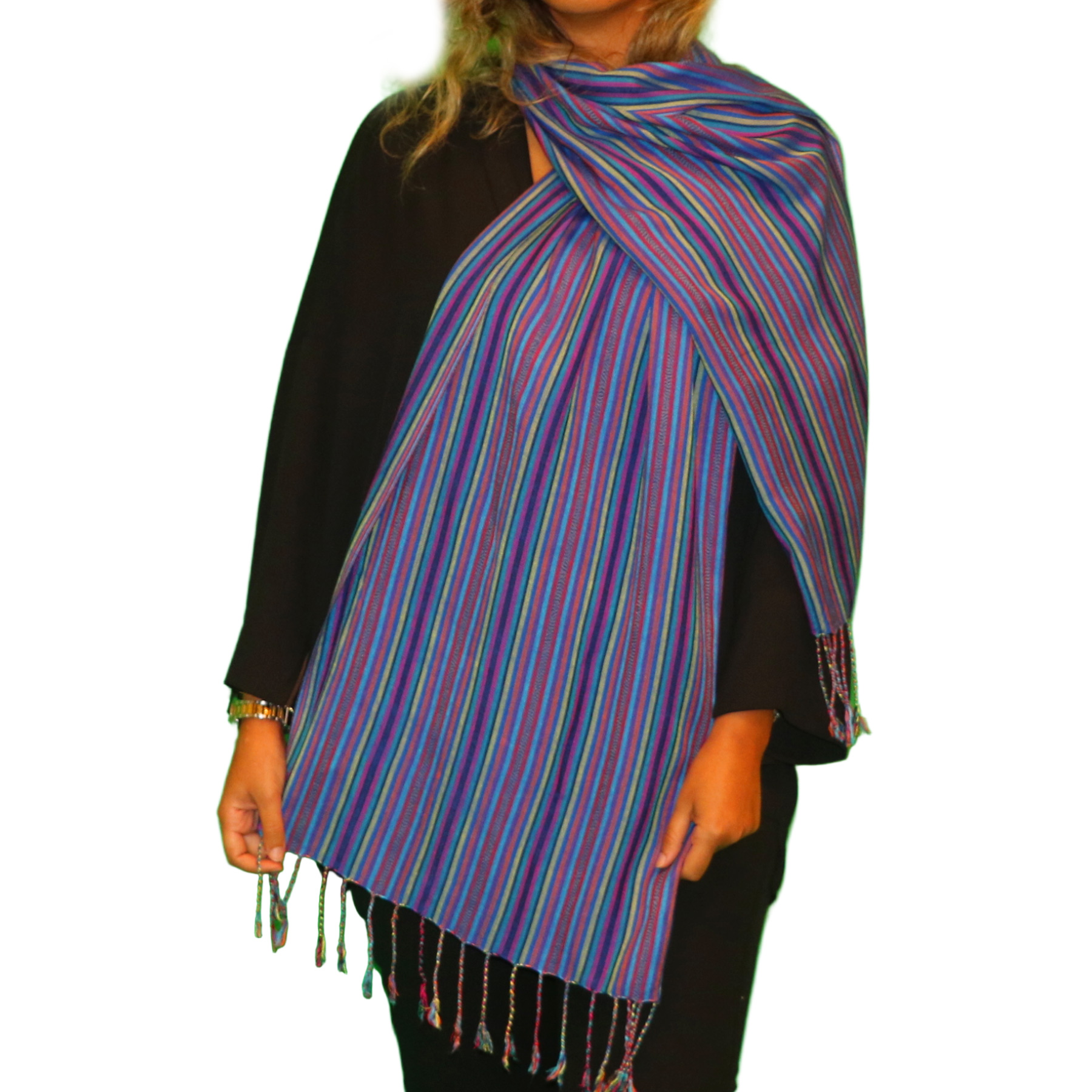 (HT)شال قطن مقلم لون بنفسجي 45*160