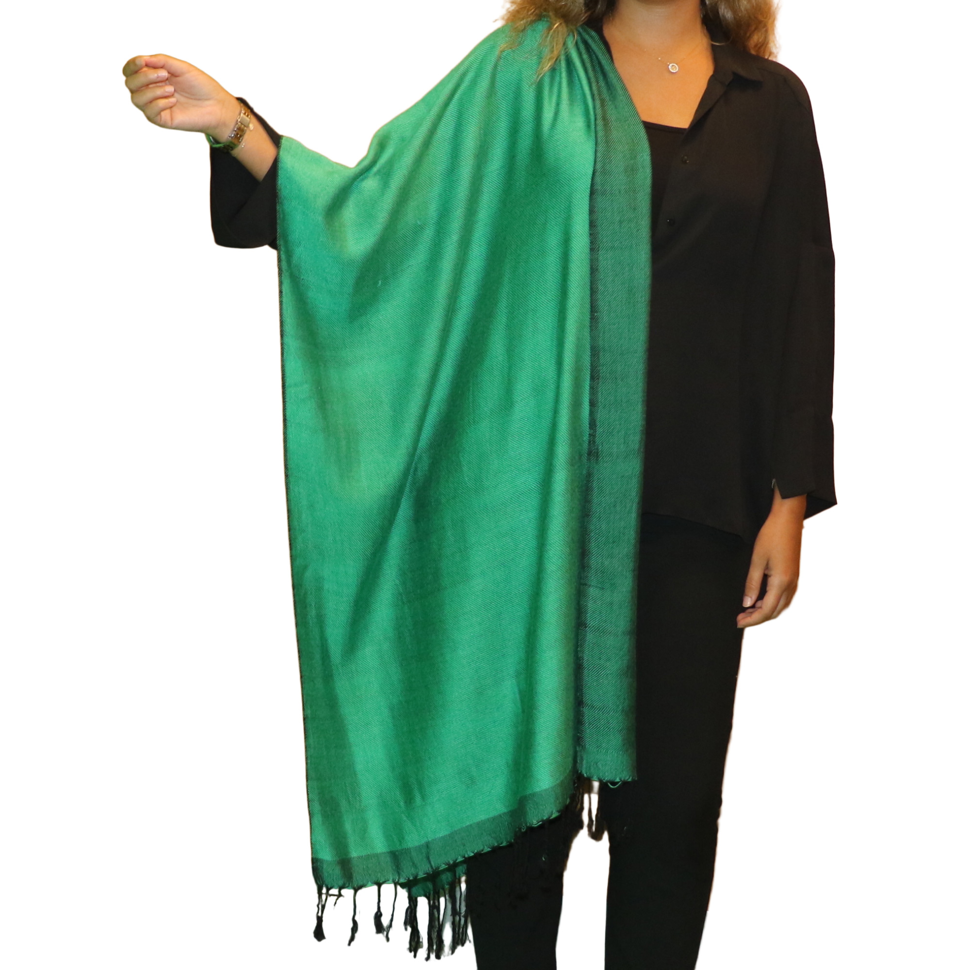 (HT)شال قطن شكل المبرد لون أخضر  65*200