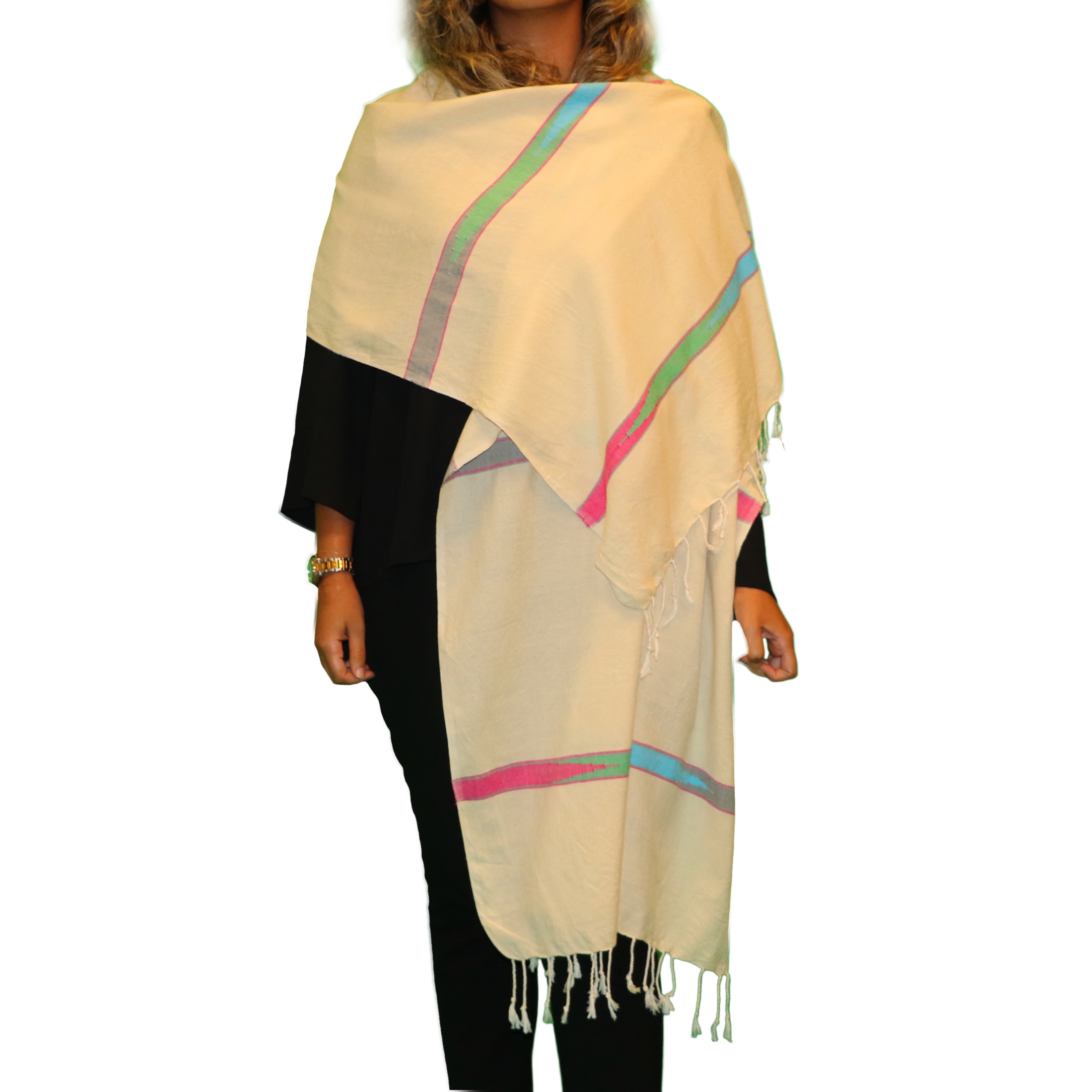 (HT)شال قطن شكل السهم لون بيج  65*200