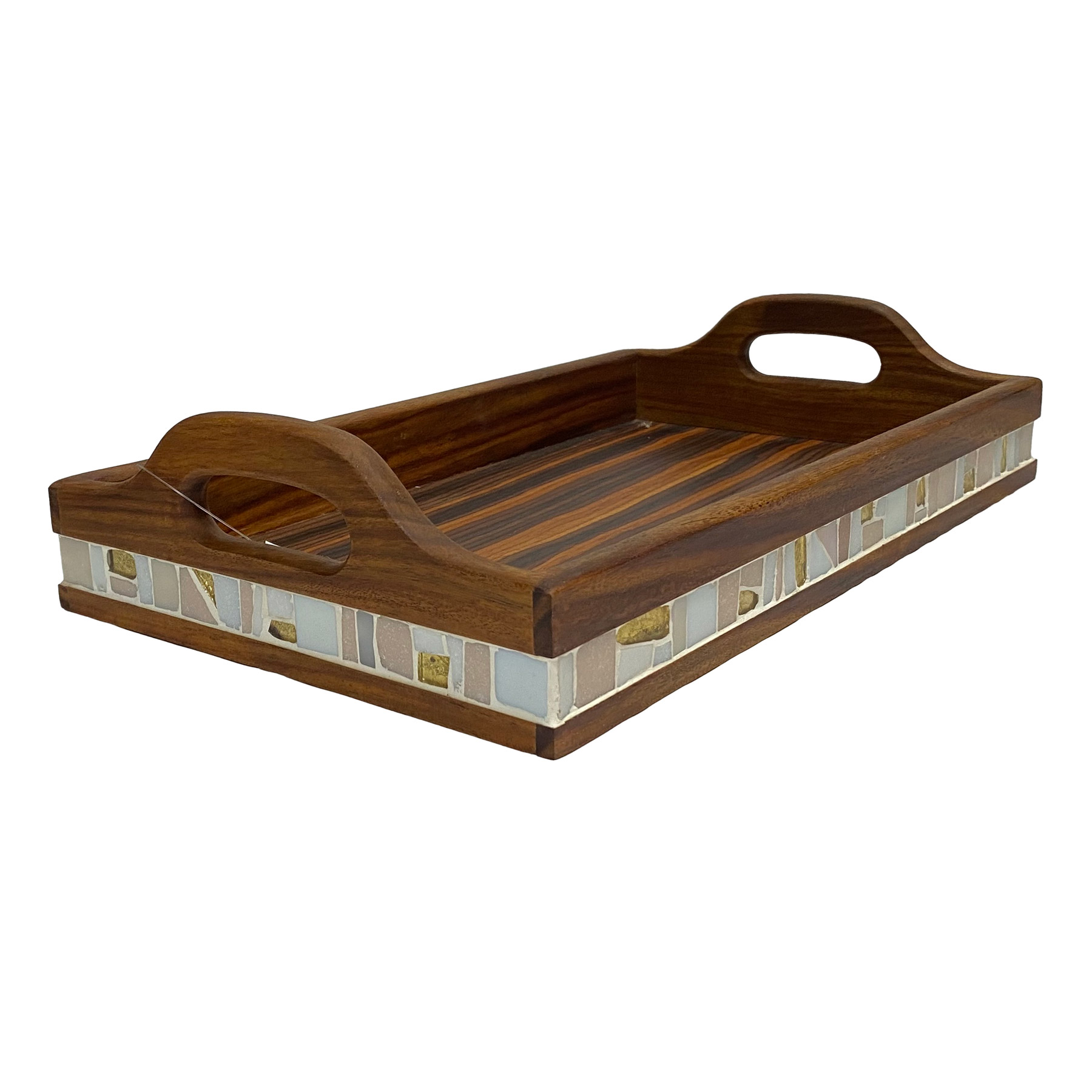 صينيه من خشب السرسوع مطعمه بالموزايك السيمون حجم وسط