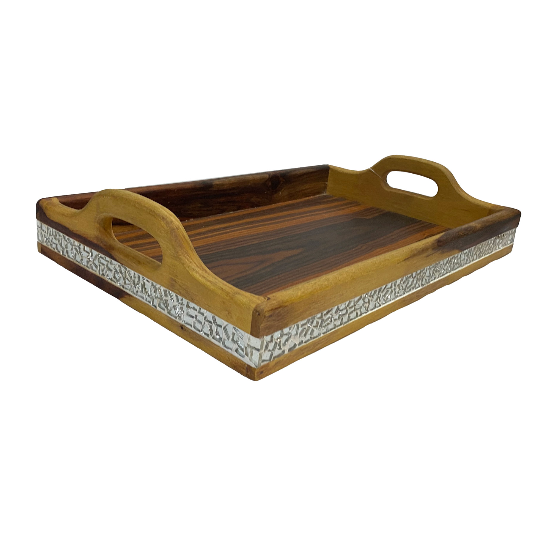 صينيه من خشب السرسوع مطعمه بالموزايك المرايات حجم كبير