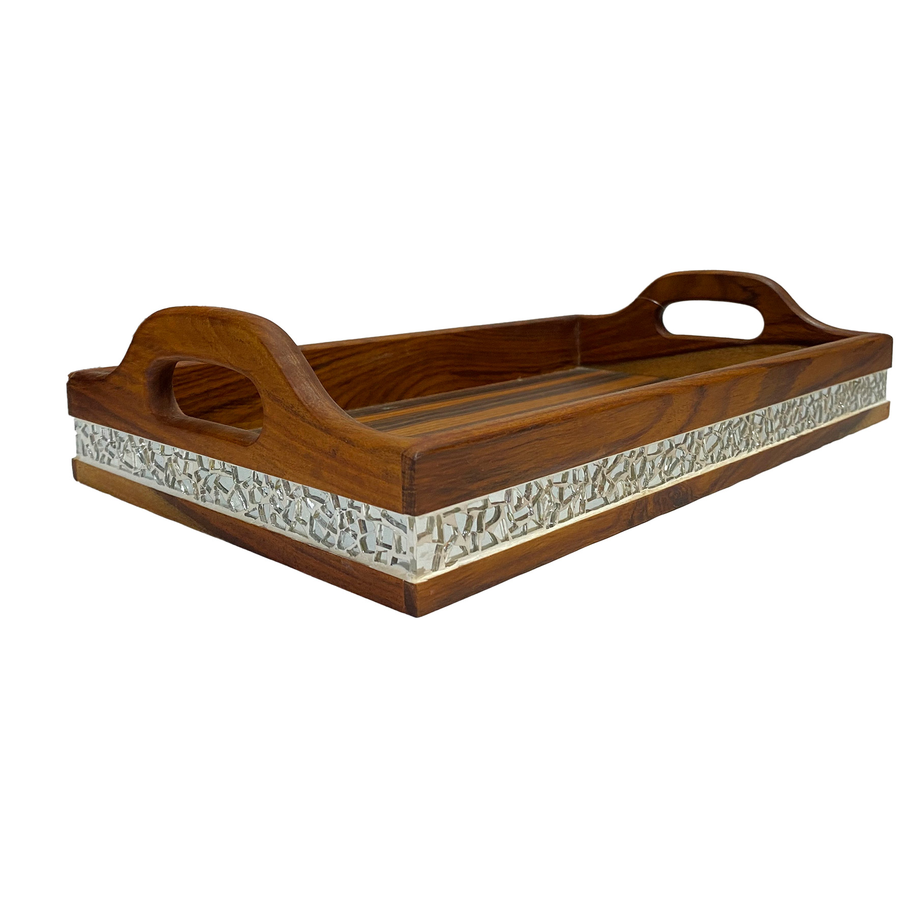 صينيه من خشب السرسوع مطعمه بالموزايك المرايات حجم وسط