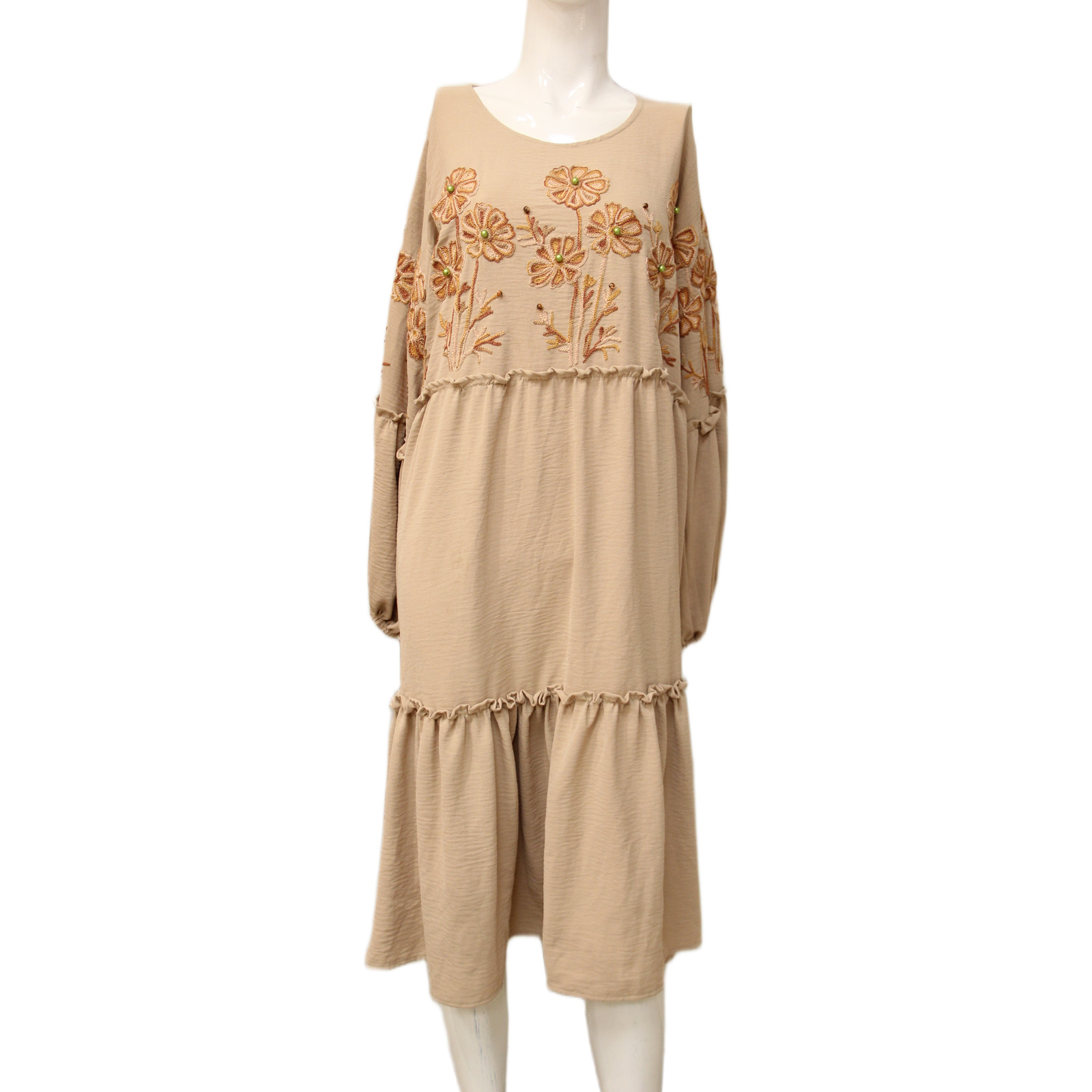 فستان منسج كافيه خرز