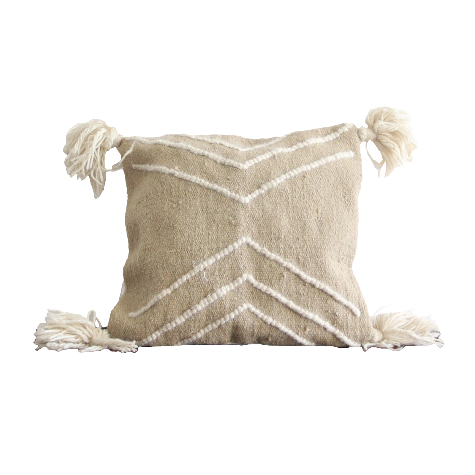 201 – خدادية صوف 45×45 سم – بيج وجملي بشراشيب