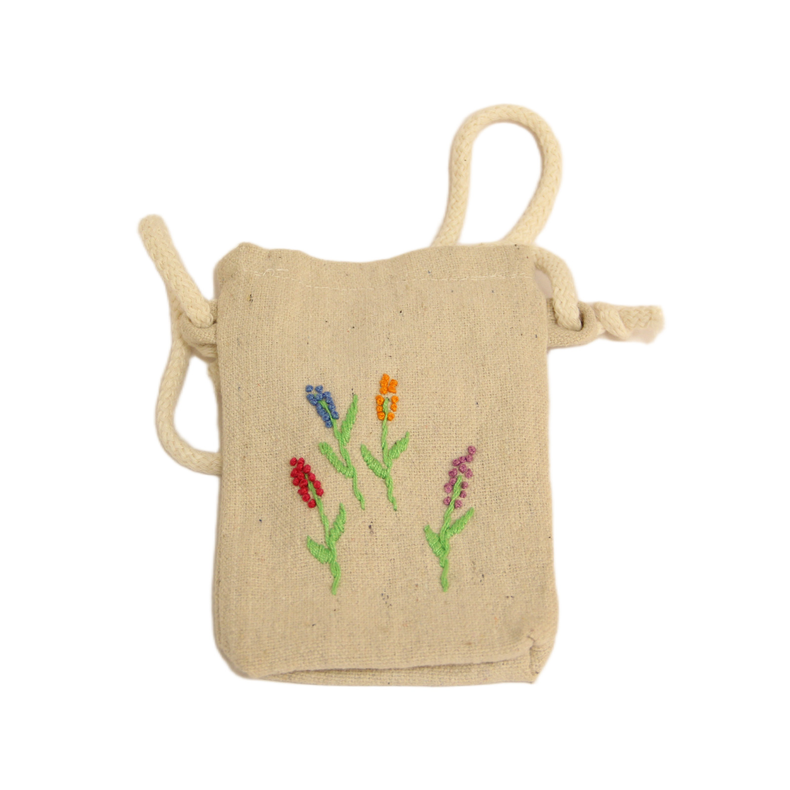 شنطة موبايل كروس بتطريز 4 فروع زهرات وزهرة فوشية