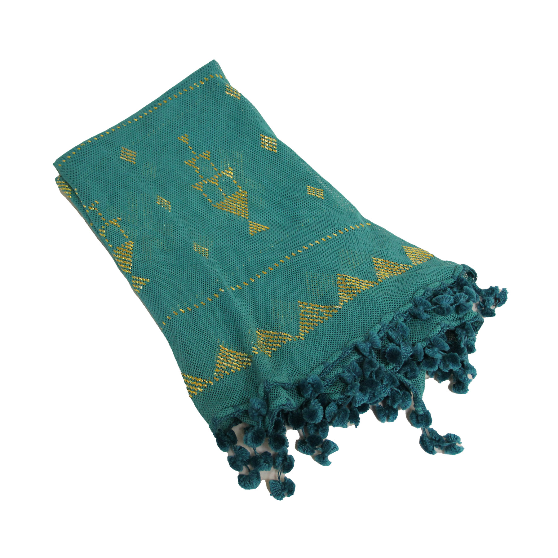 شال تركواز مطرز بالتللي ذهبي