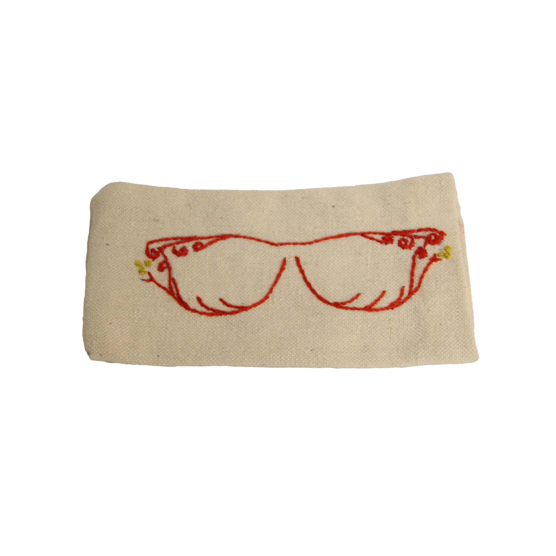 جراب نظارة قماش دك تطريز يدوي بنقشة نظارة حمراء