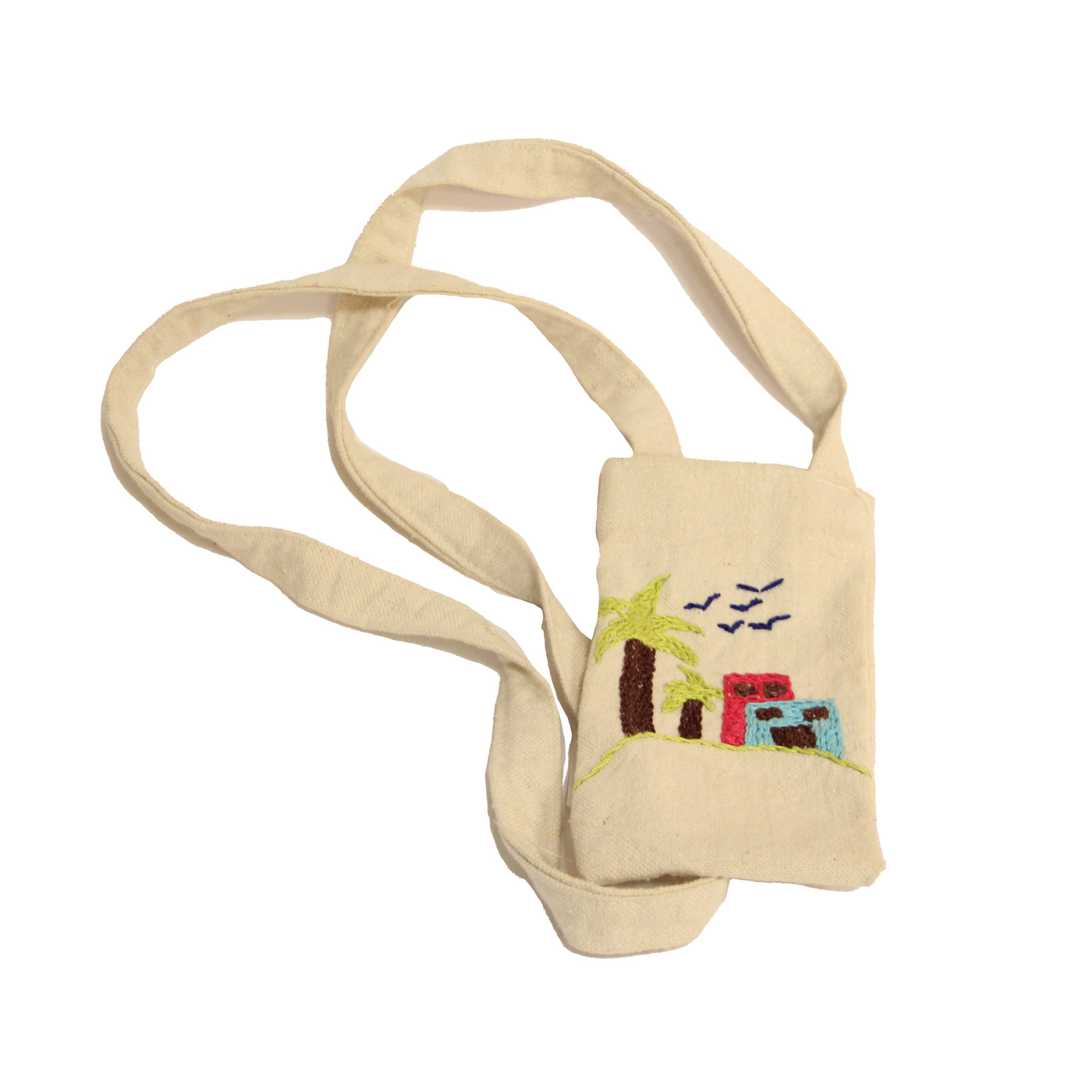 شنطة قماش تطريز يدوي بنقشة بيوت ونخل