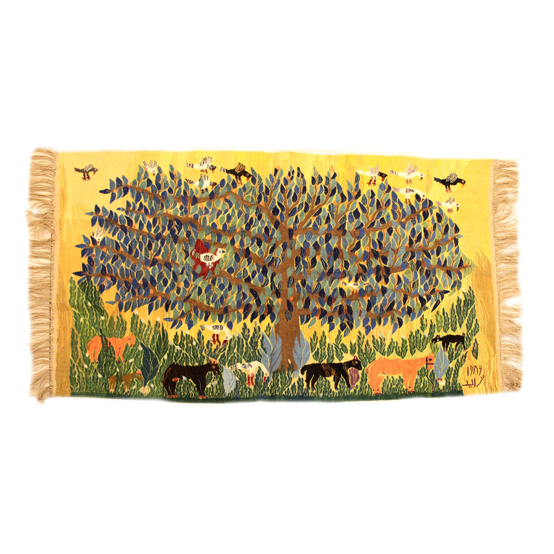 جوبلان نباتي رسمه شجر بالعرض ارضية زرقاء 126×100