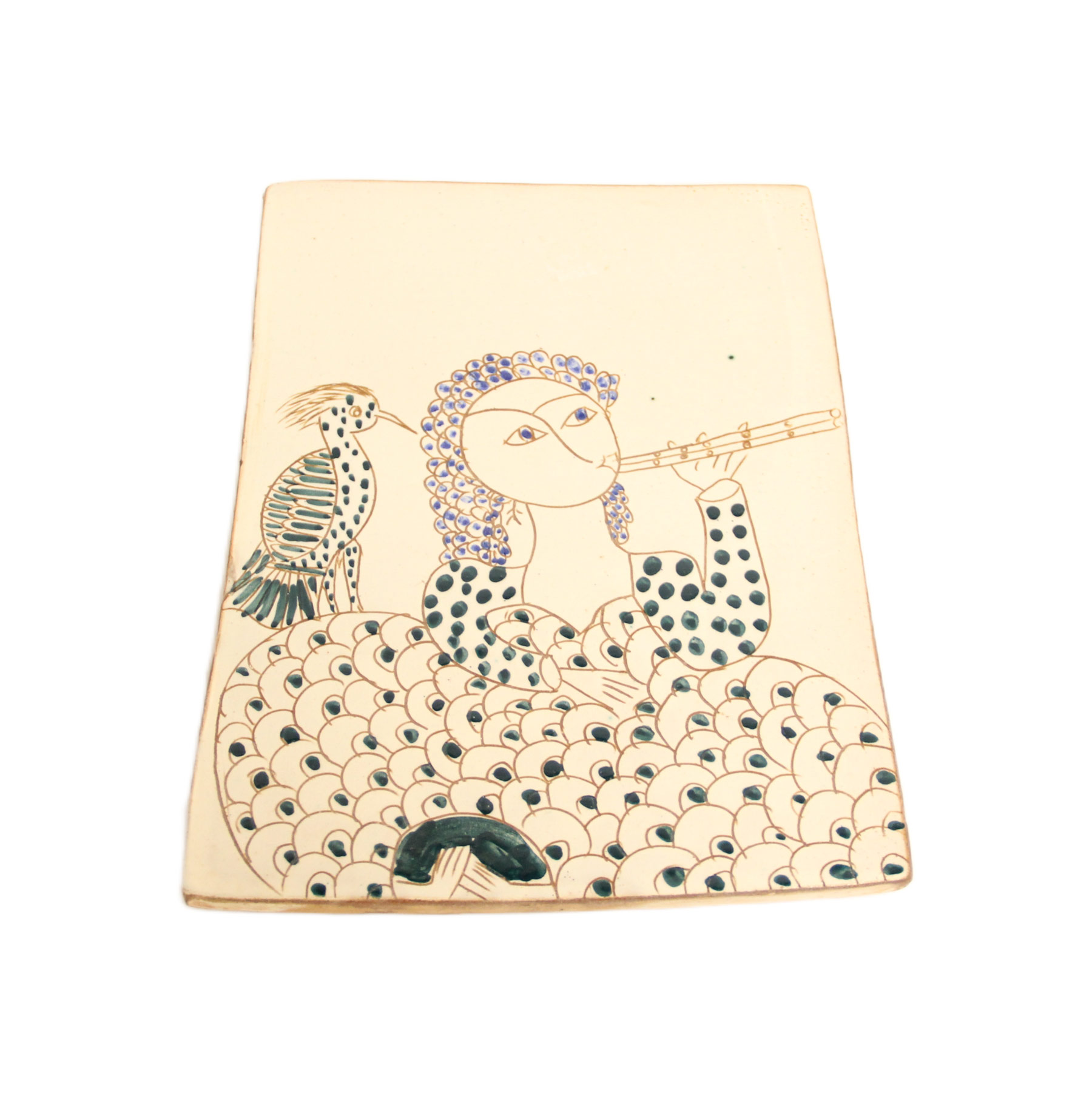 لوحة فخار يدوية لرسام الناي والطير