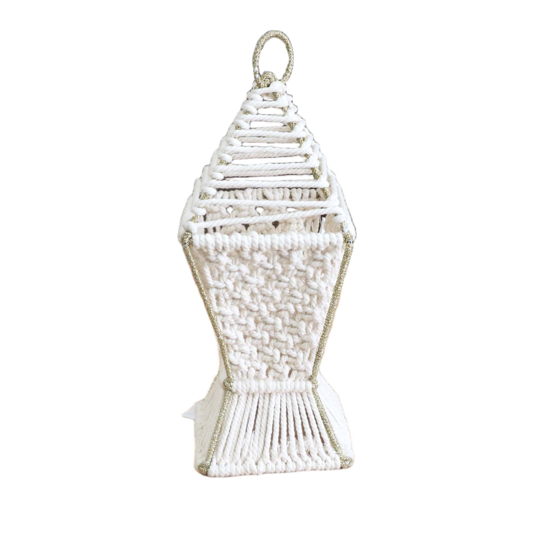 400284 – فانوس مجسم مكرامية – 30 سم – أوف وايت