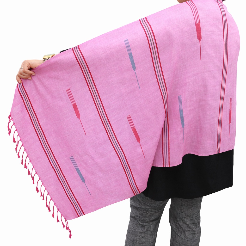 (HT)شال قطن رسومات هندي لون فوشيا  65*200