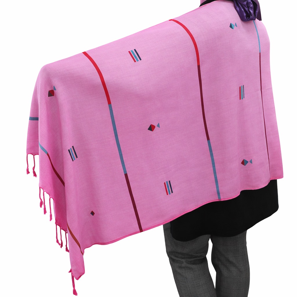 (HT)شال قطن رسومات هندي لون فوشيا*سمك  65*200