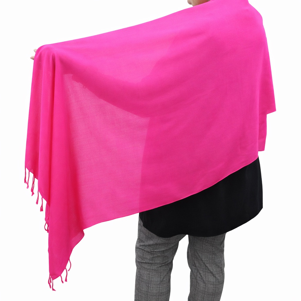 (HT)شال قطن سادة لون فوشيا  65*200