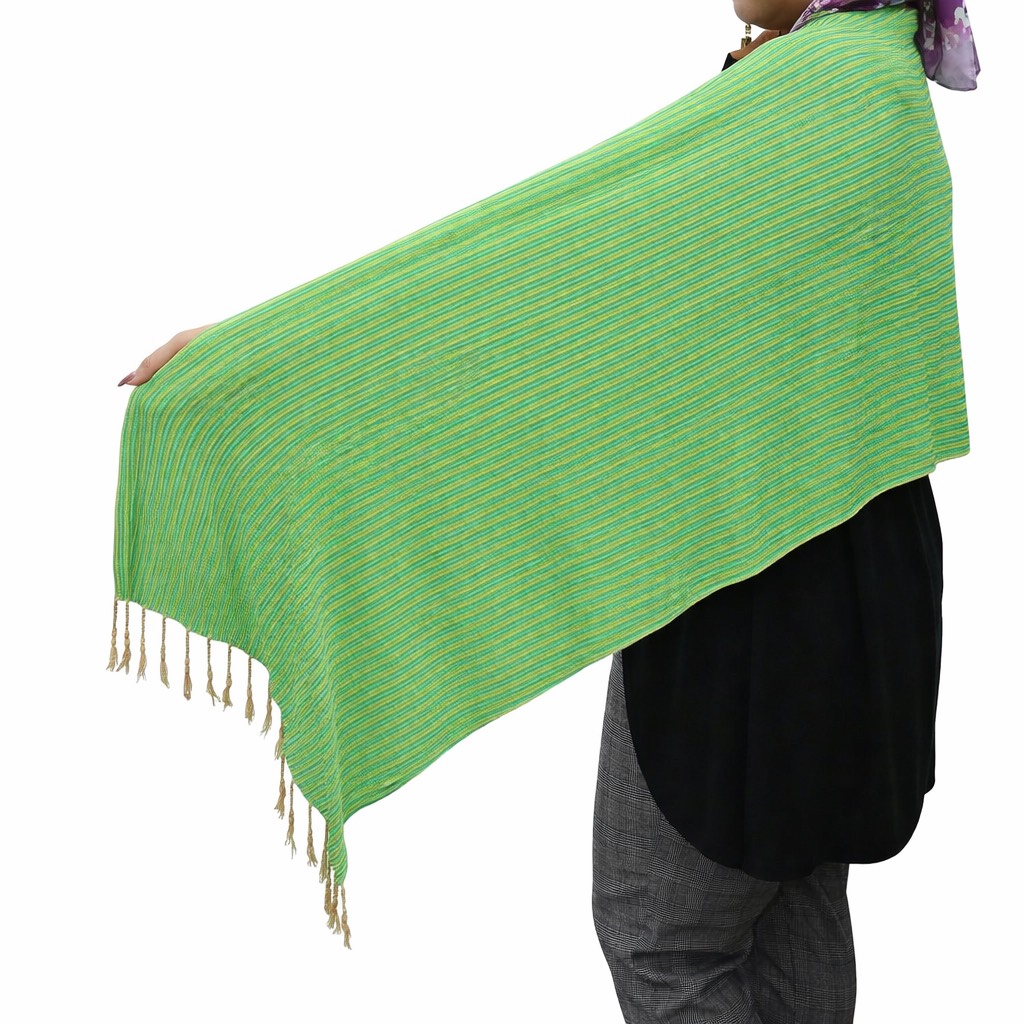 (HT)شال قطن مقلم لون أخضر 45*160