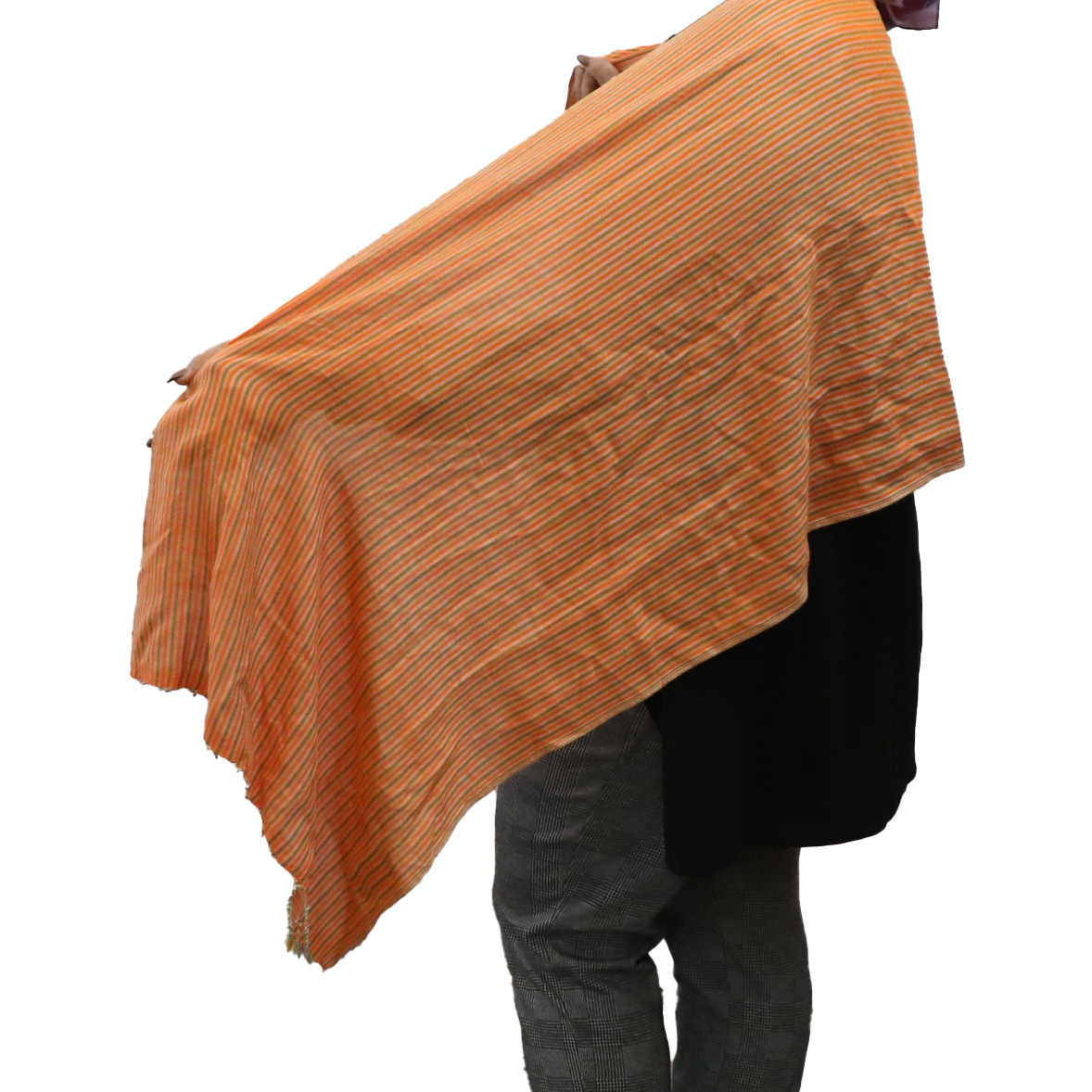 (HT)شال قطن مقلم لون برتقالي 1  45*160