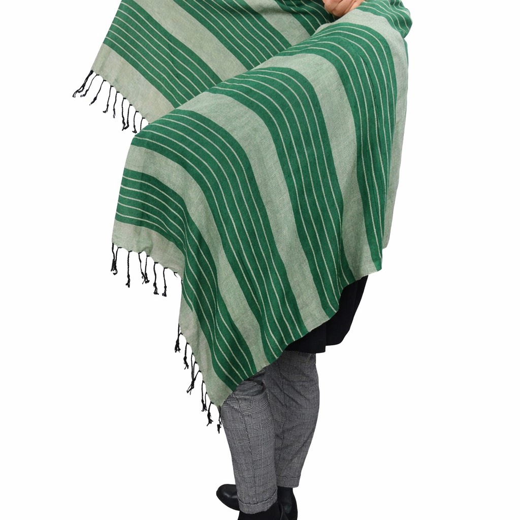 (HT)شال قطن شكل المبرد لون أخضر غامق وفاتح 65*200