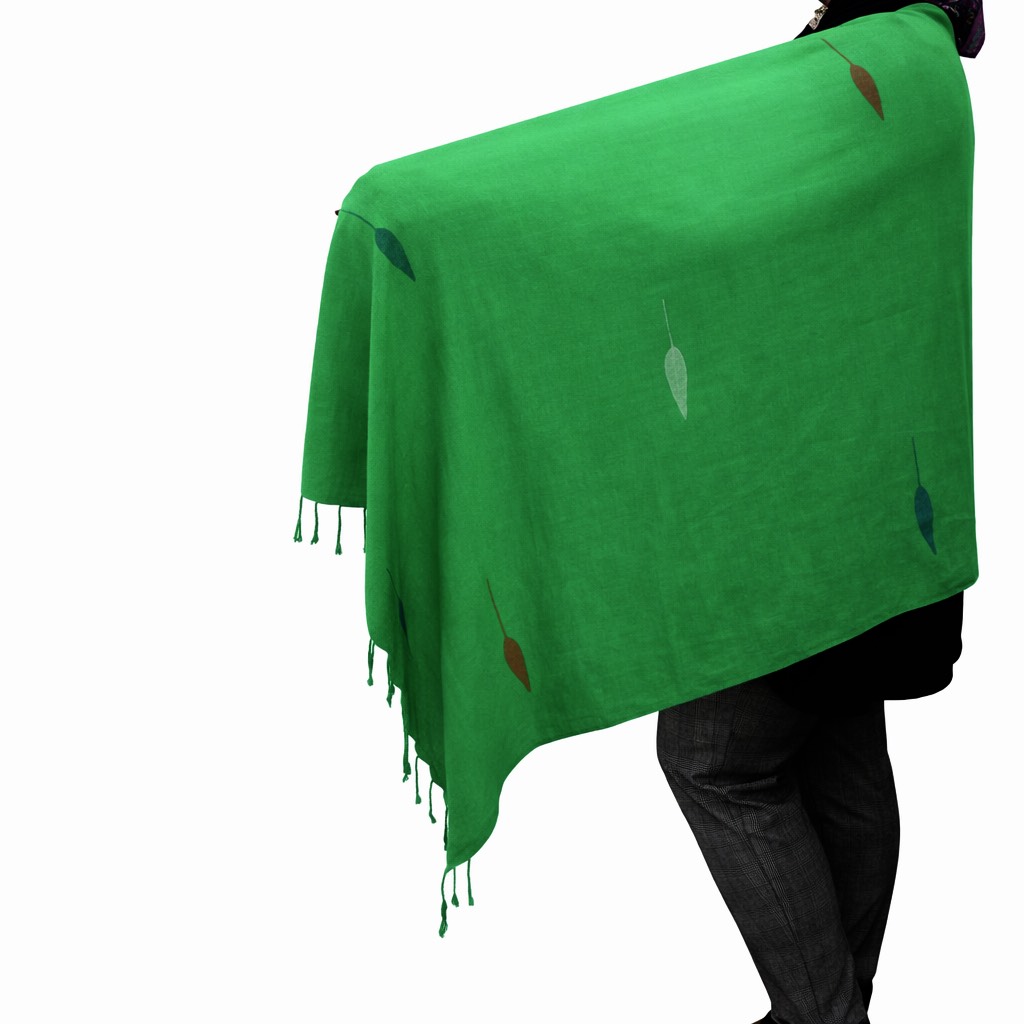 (HT)شال قطن شكل ريشة لون أخضر  60*190