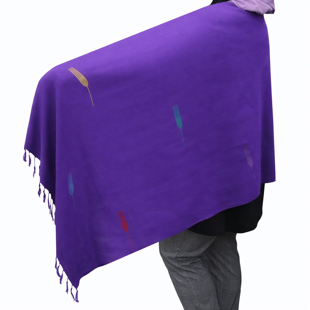 (HT)شال قطن شكل ريشة لون بنفسجي 60*190