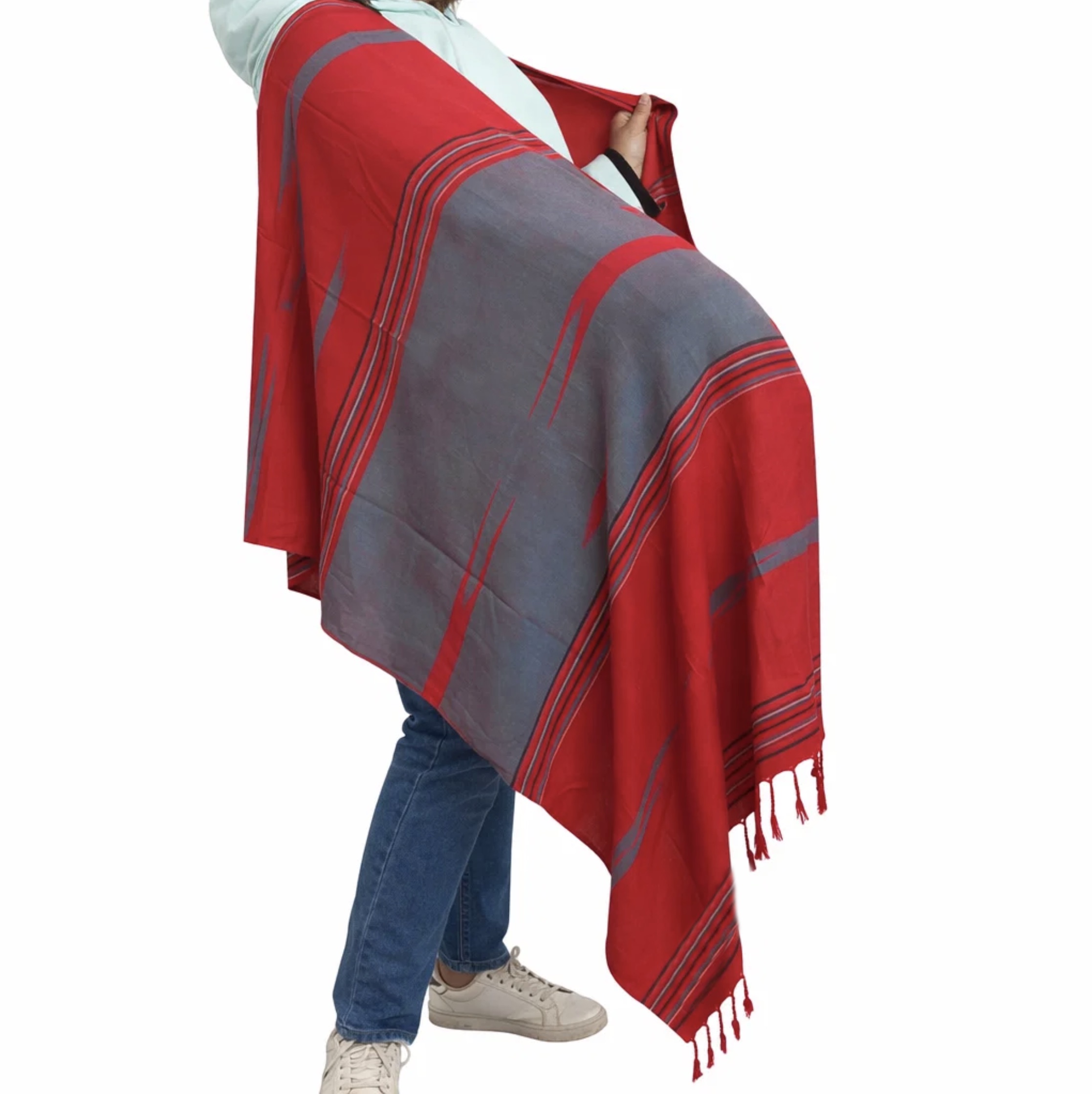 (HT)شال قطن شكل المقص لون أحمر *بنفسجي 65*190