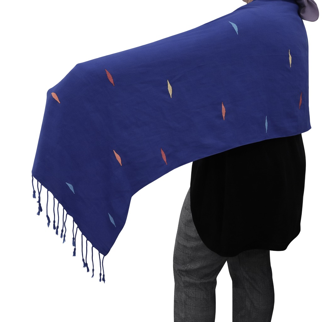 (HT)شال قطن شكل عيون لون أزرق  45*180