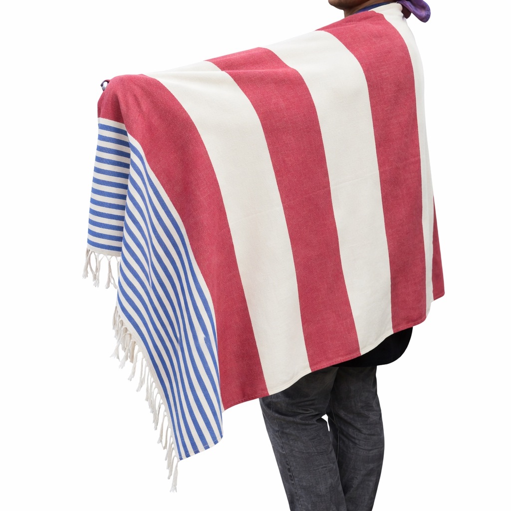 (HT)شال قطن مقلم لون نبيتي 70*200