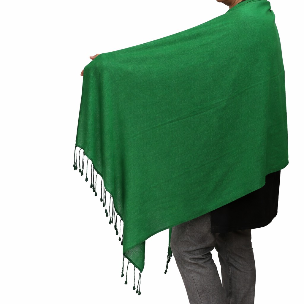 (HT)شال قطن سادة لون أخضر غامق  65*200