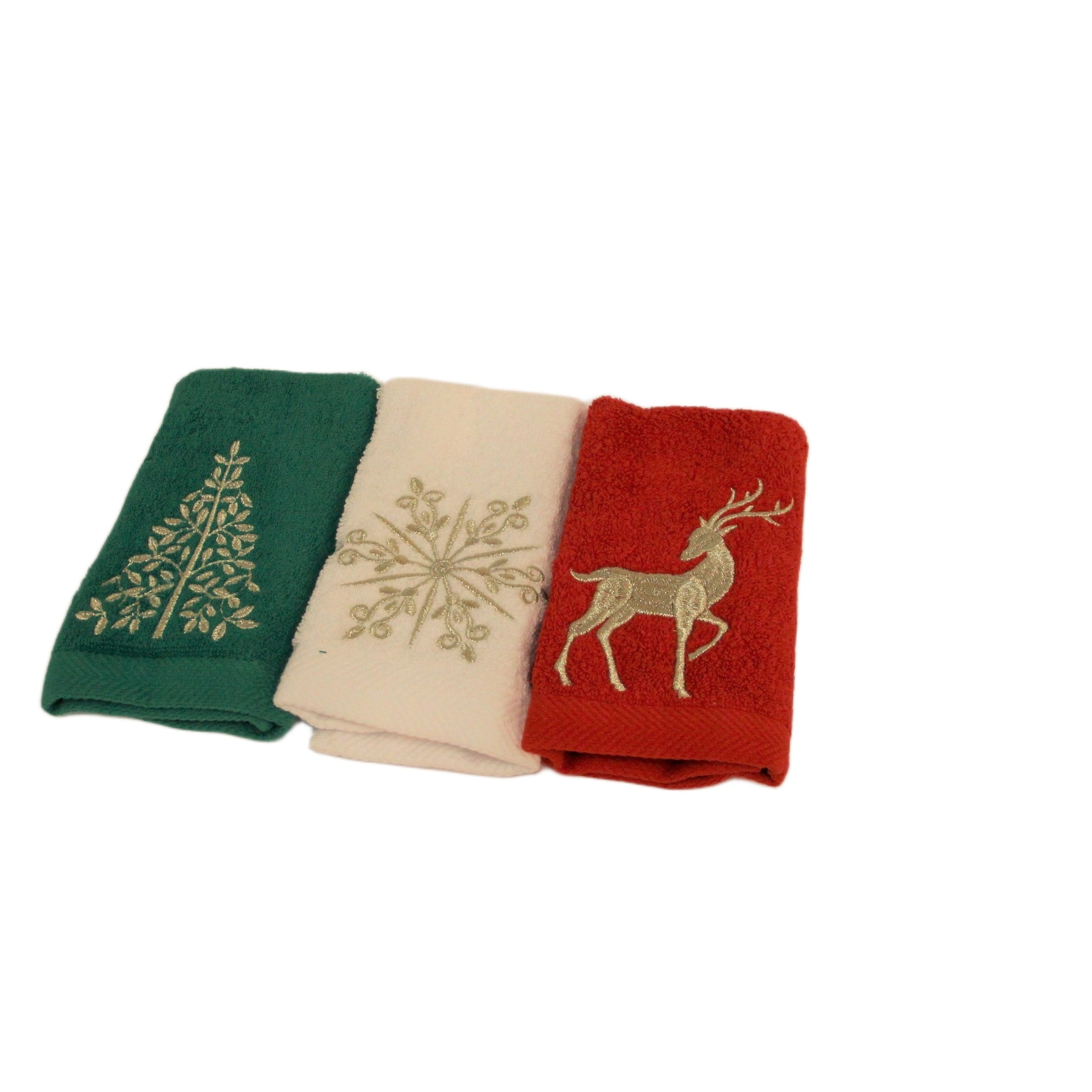 1329C فوط ضيوف بنقشة الغزال والشجرة والندفة الثلجية - طقم من 3 قطع