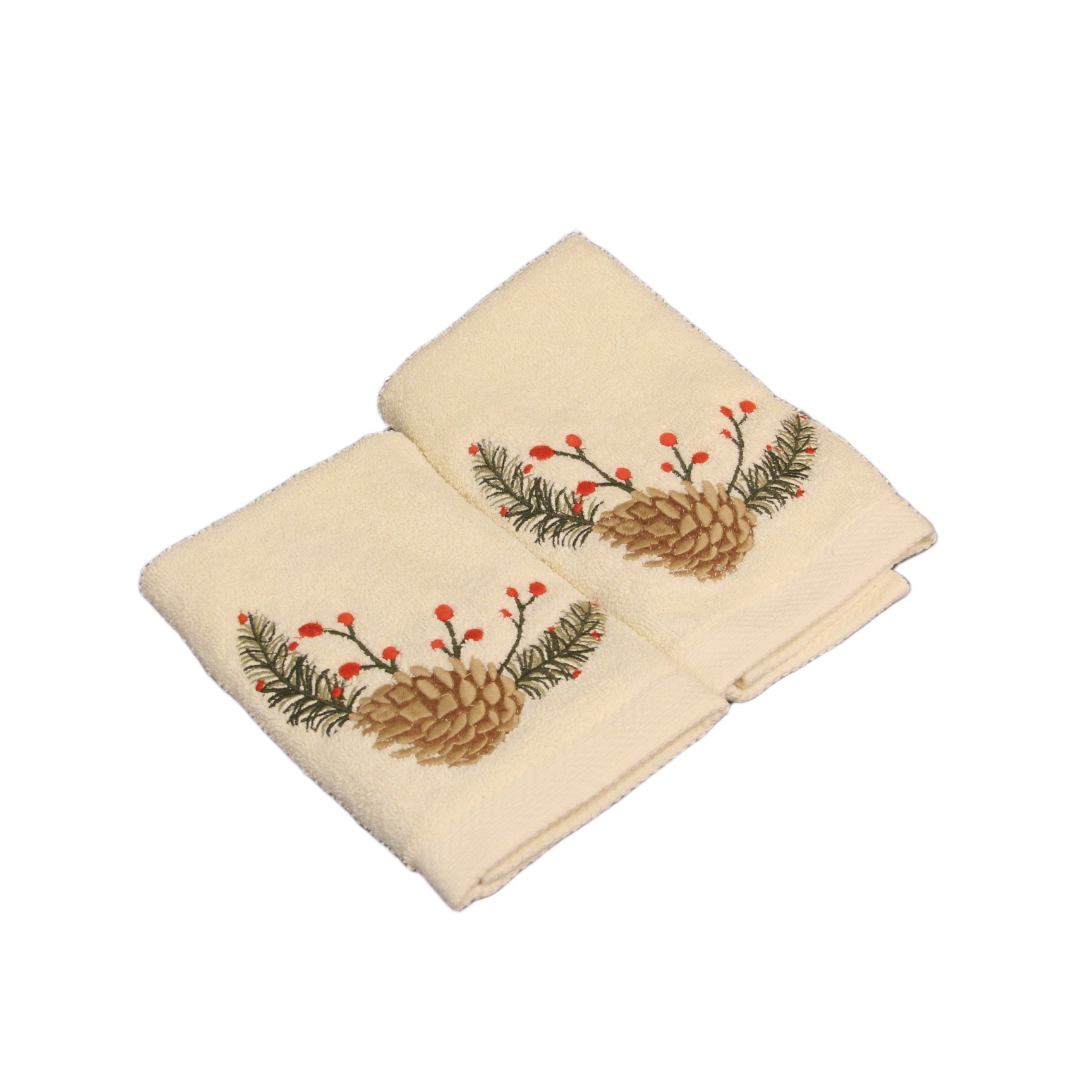 1547O فوط ضيوف بنقشة مخروط الصنوبر - طقم من قطعتين