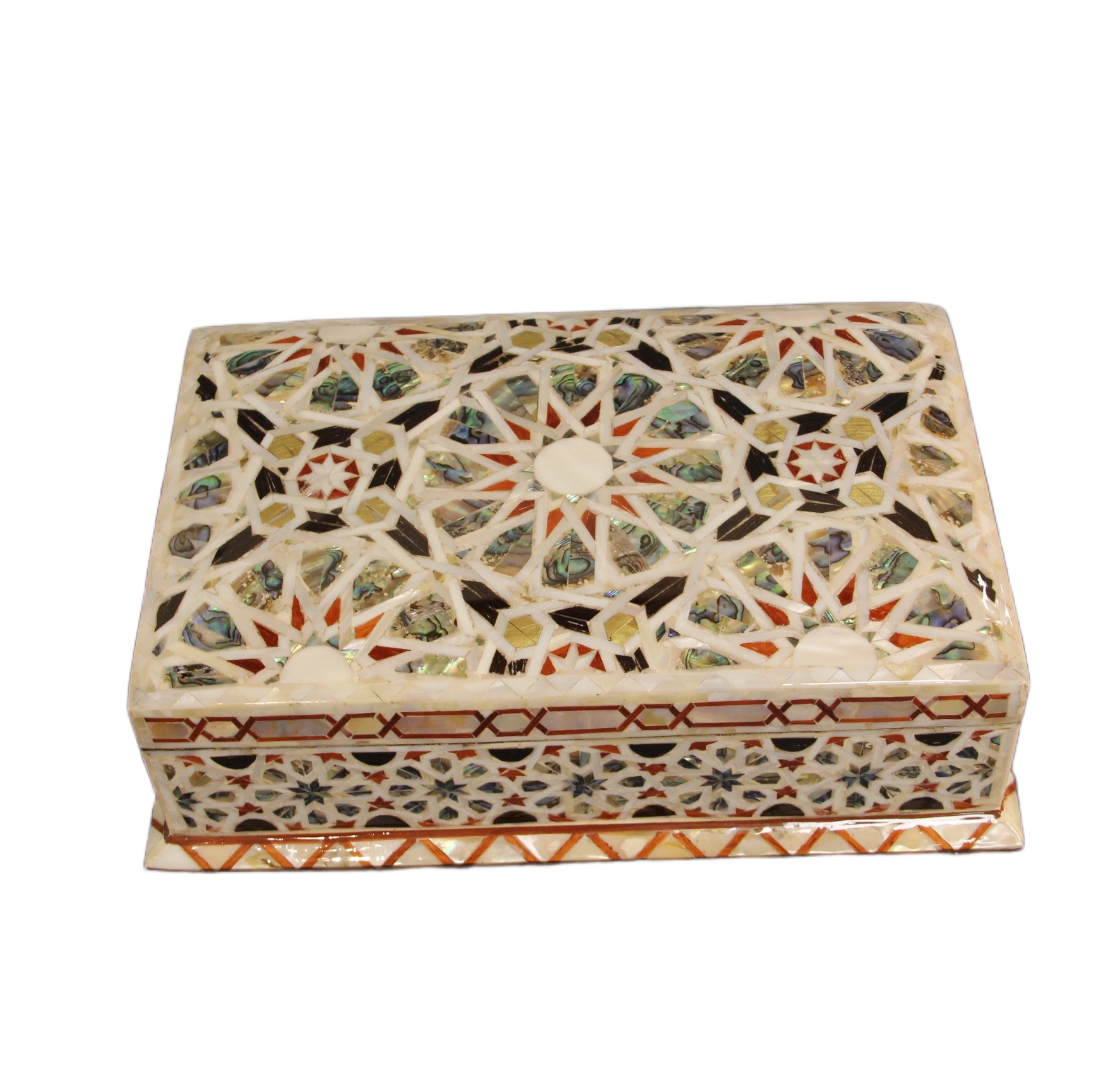 علبة صدف 27*16سم خيط عربي صدف أزرق ونحاس وابيض