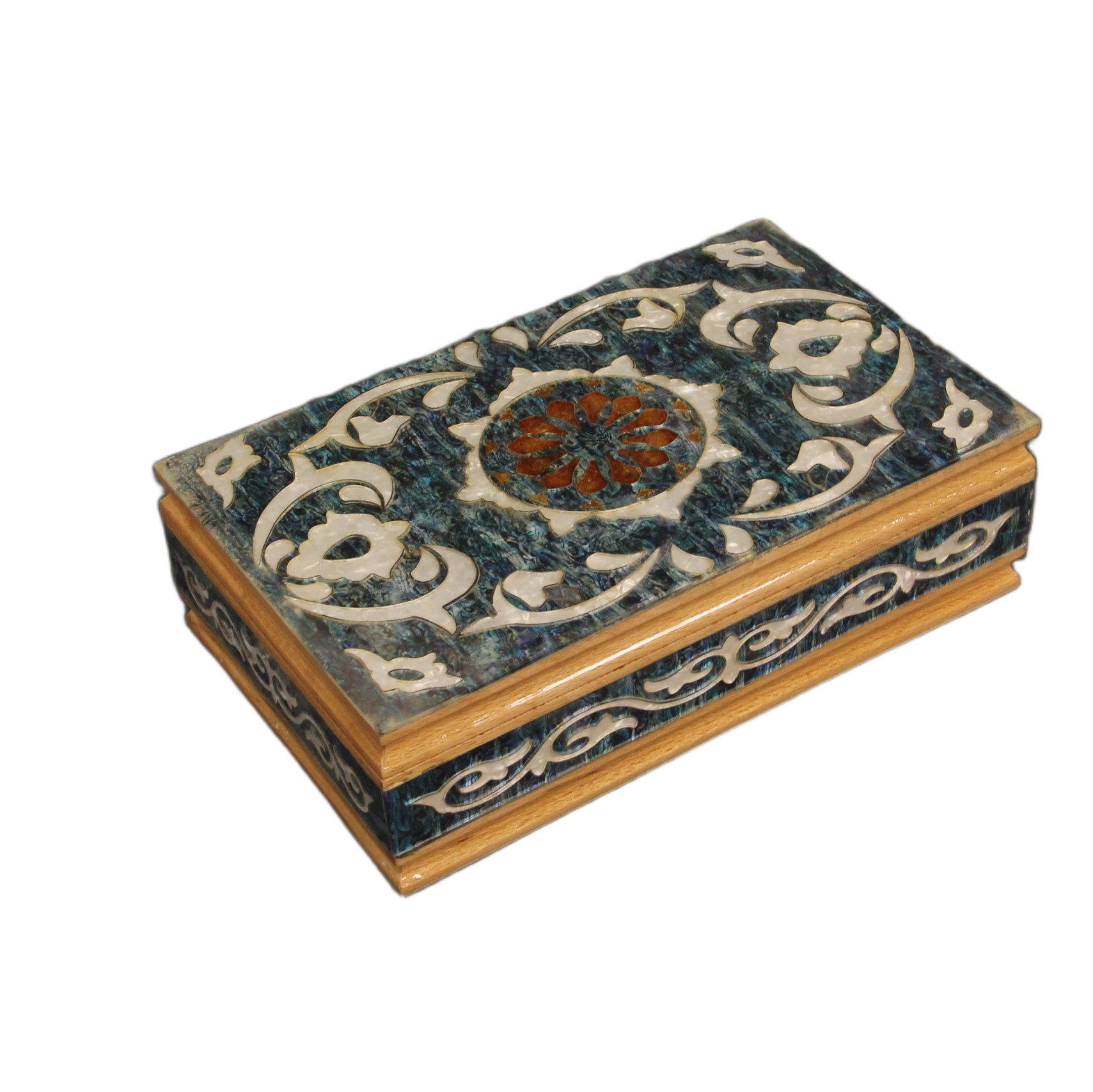 علبة صدف 26*16سم أفرخ أزرق وأبيض عسلي