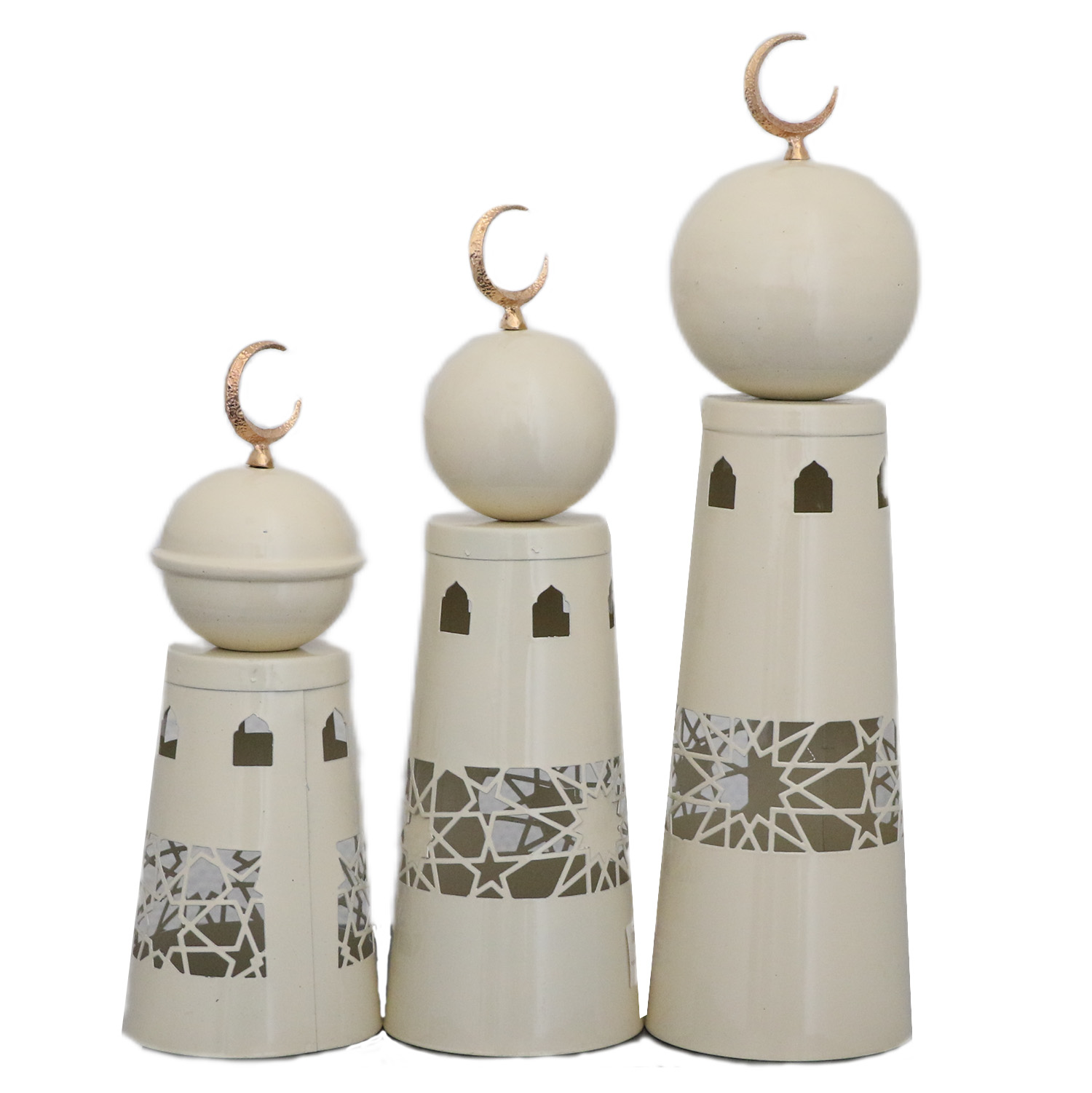 طقم 3 فوانيس قبب مطلي نيكل اوف وايت