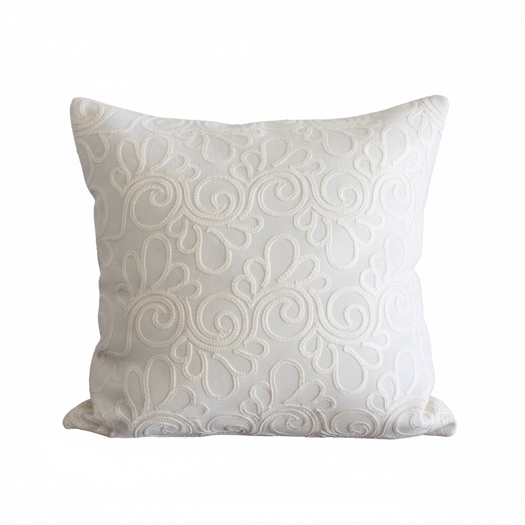 2113287 كوشن تطريز ورد حلزونى اوف وايت