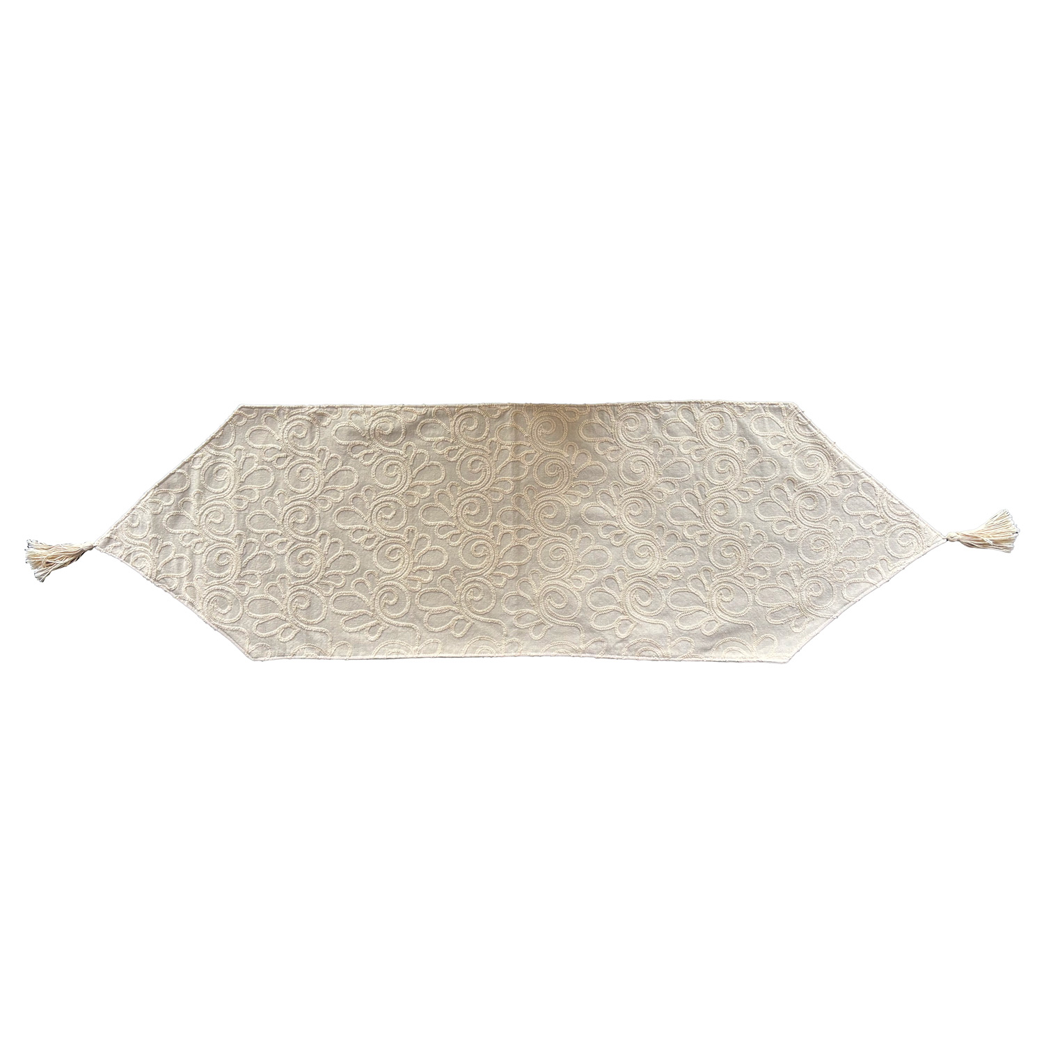 2113282 مفرش  تطريز ورد حلزونى اوف وايت