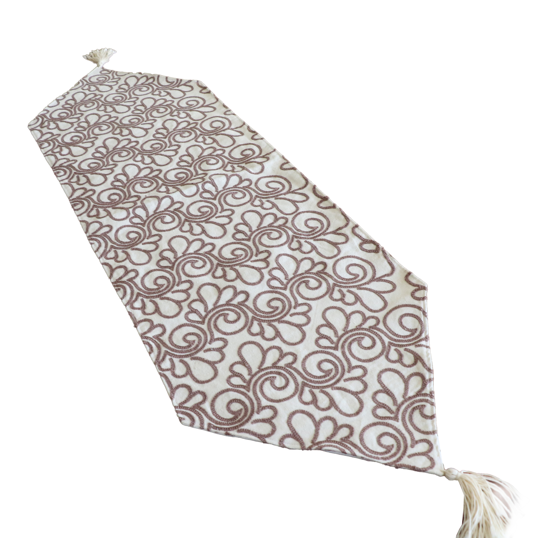 2113281 مفرش تطريز وردة حلزونى بنى