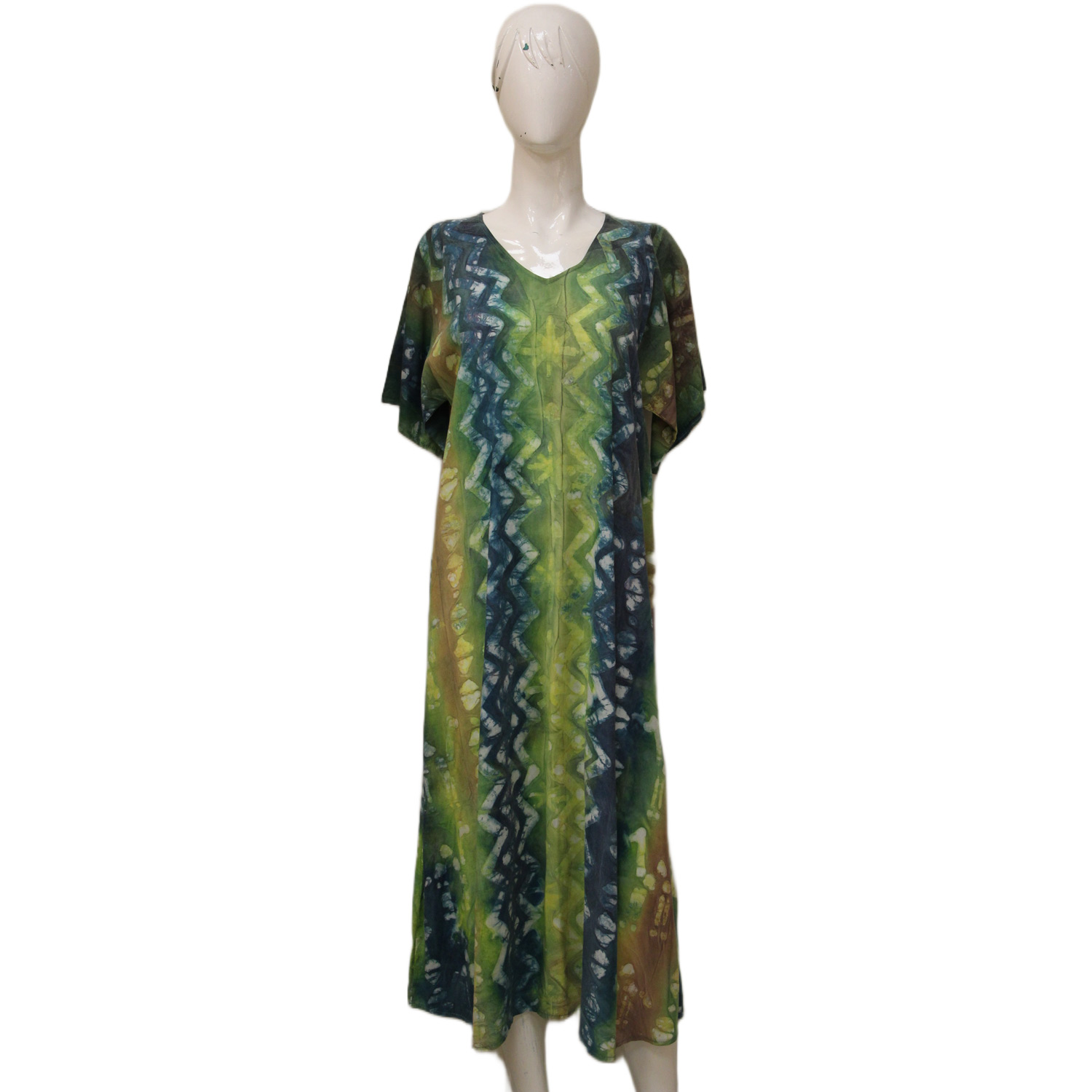 فستان نص كم قصير تلّي موجة أخضر/أزرق