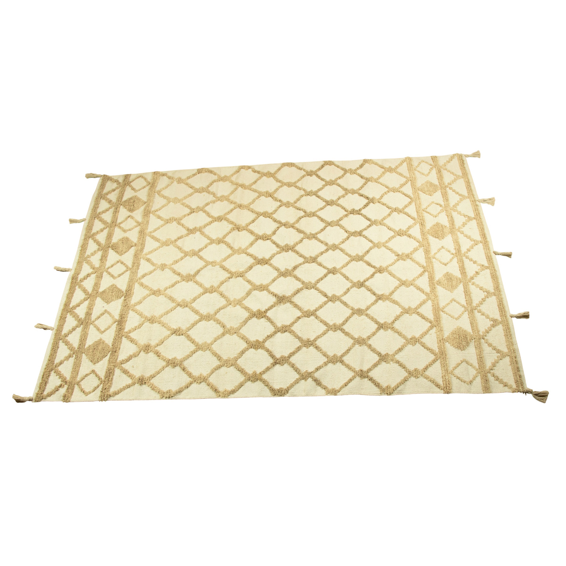 كليم قطن يدوي 140×200 سم بارز بألوان أوف وايت وبيج